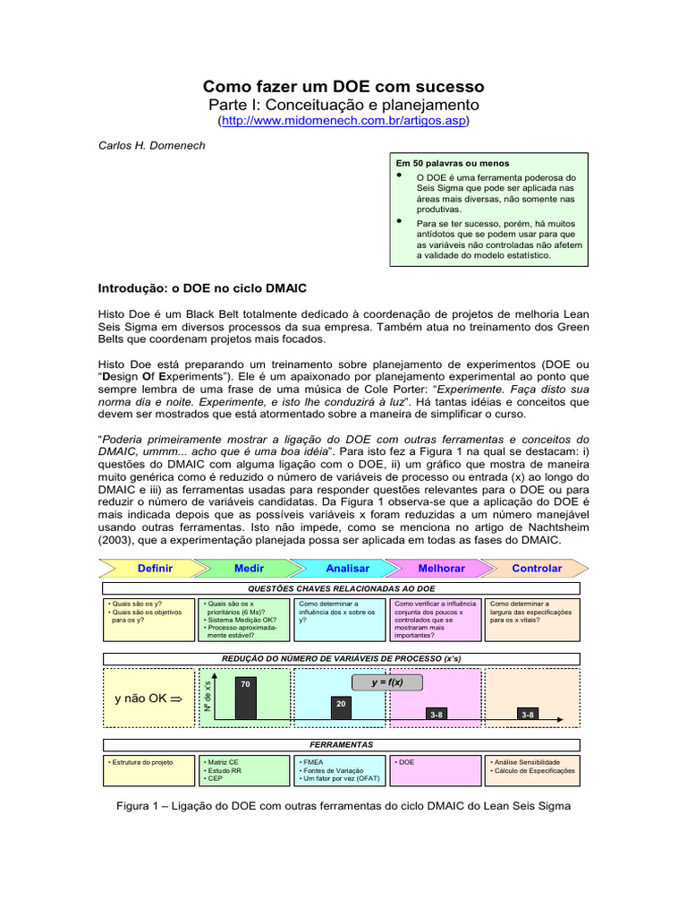 Guia Prático para Planejamento de DOE | PDF | Seis Sigma | Experimento