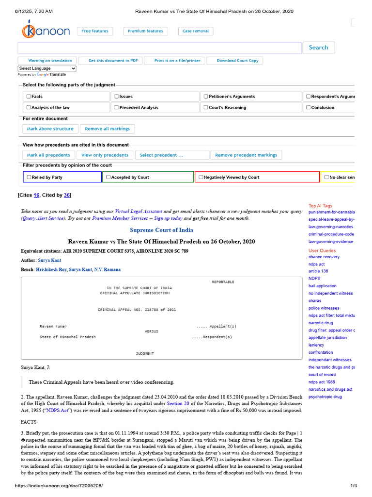 Raveen Kumar Vs The State of Himachal Pradesh | PDF | Precedent ...