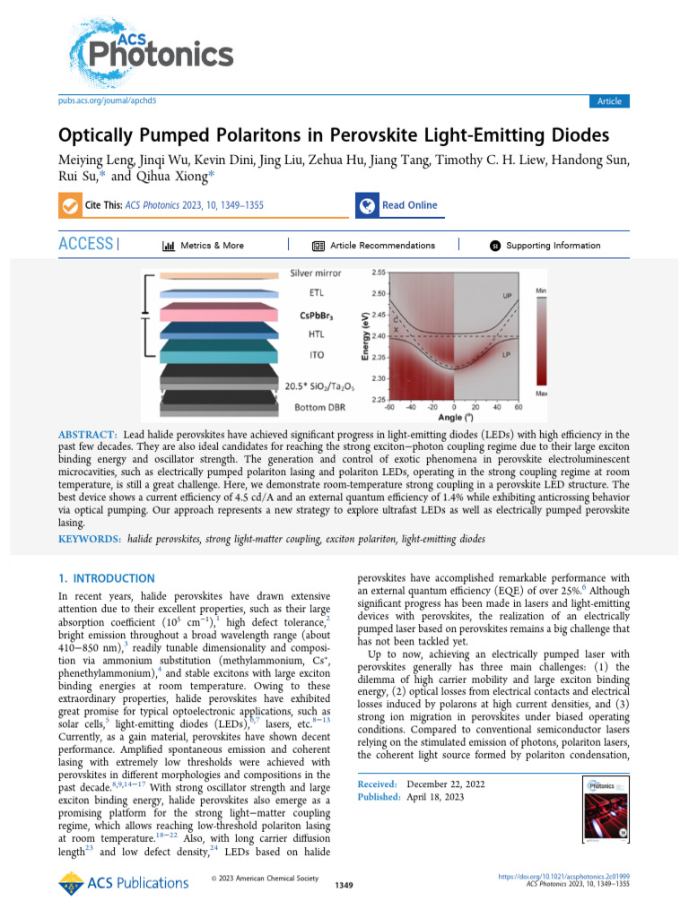 Leng Et Al 2023 Optically Pumped Polaritons in Perovskite Light ...