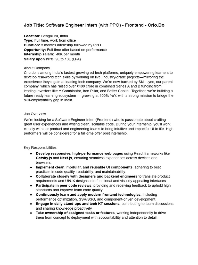 Software Engineer Intern - Frontend Role | PDF | User Interface | Computing