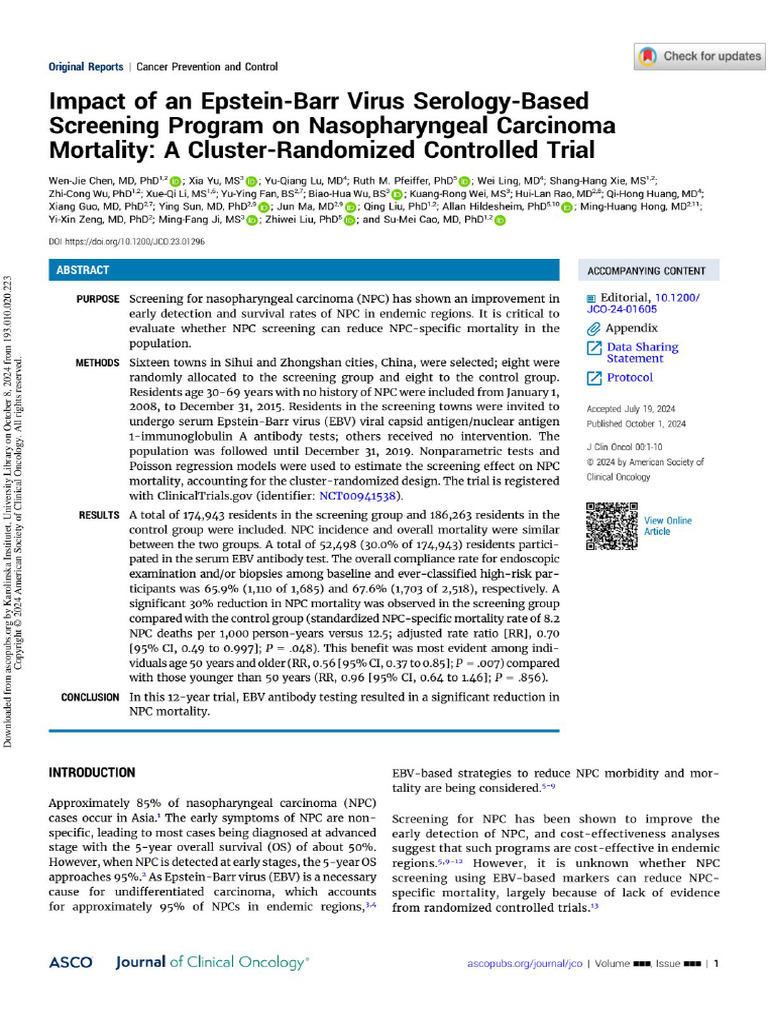 Impact On An EBV Virus Serology Based Screening | PDF