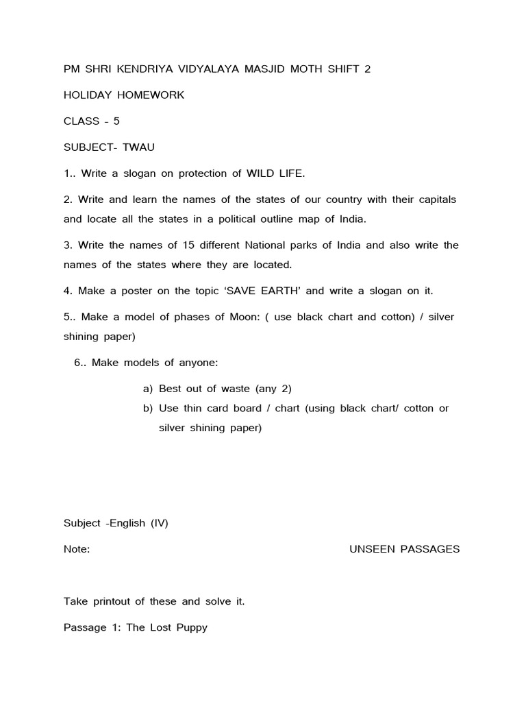 Class 5 Holiday Homework Assignments | PDF | Division (Mathematics ...