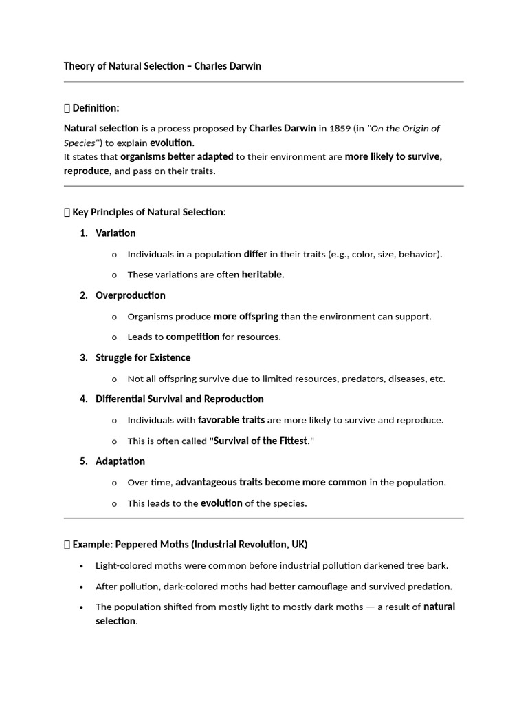 Theory of Natural Selection | PDF