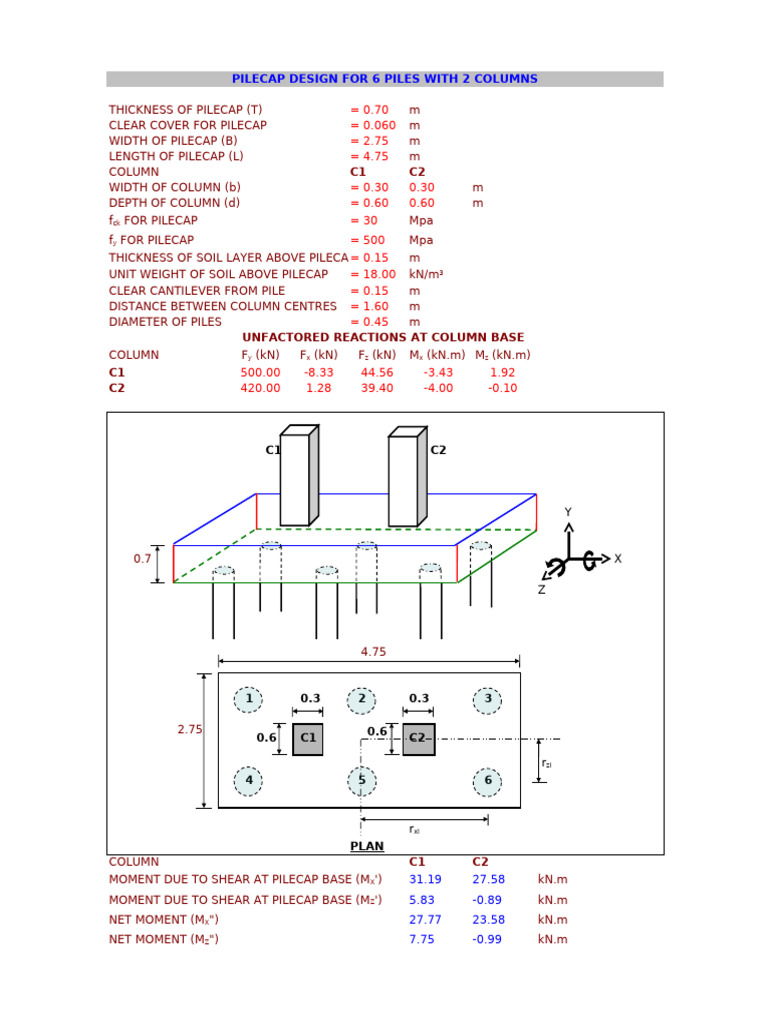 Pilecap Design for 6 Piles and 2 Columns | PDF | Continuum Mechanics ...