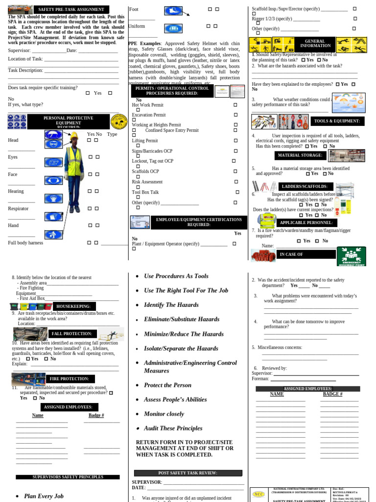 NCCT&D.S.frm.07.6 - Safety Pre-Task Assignment | PDF | Personal ...