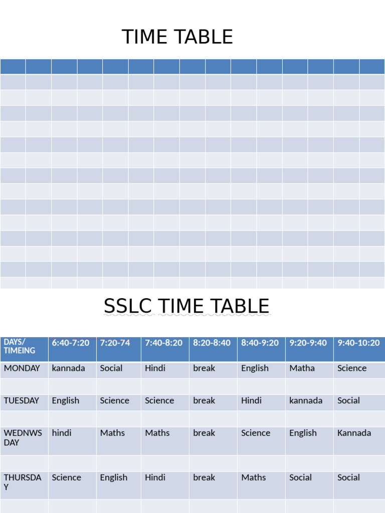 SSLC Weekly Time Table | PDF