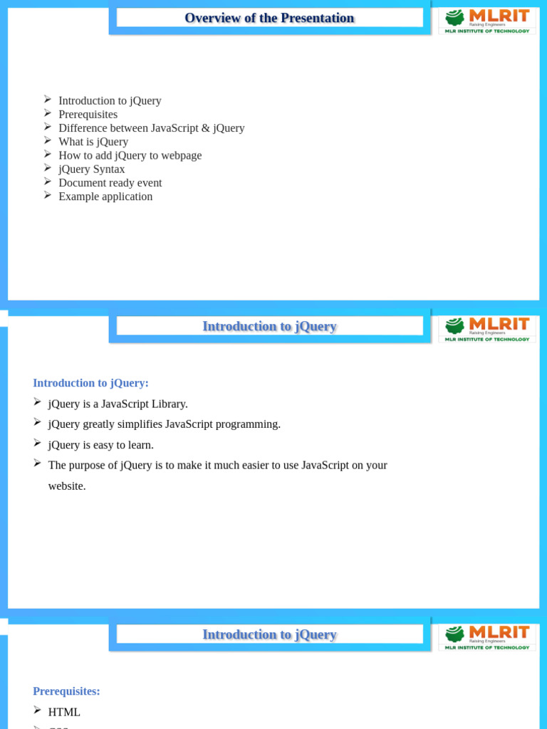 Topic1 - Intruduction To JQuery | PDF | J Query | Java Script