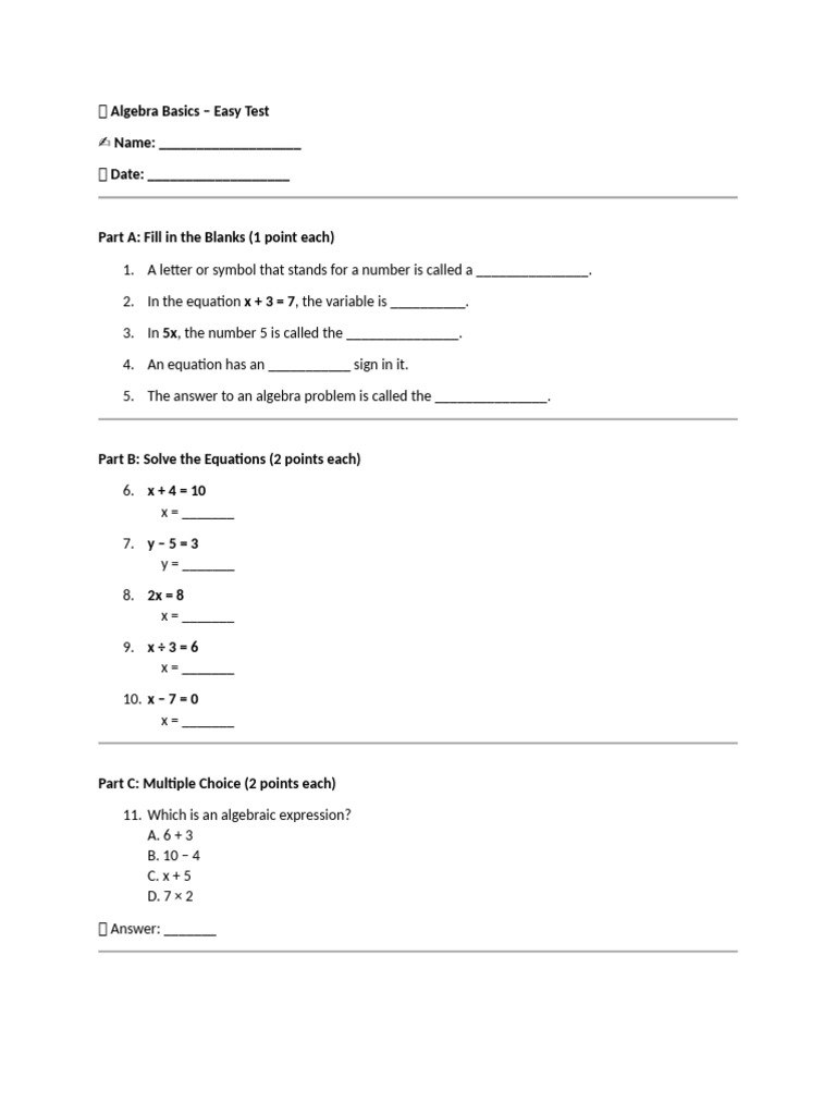 ? Algebra Basics | PDF