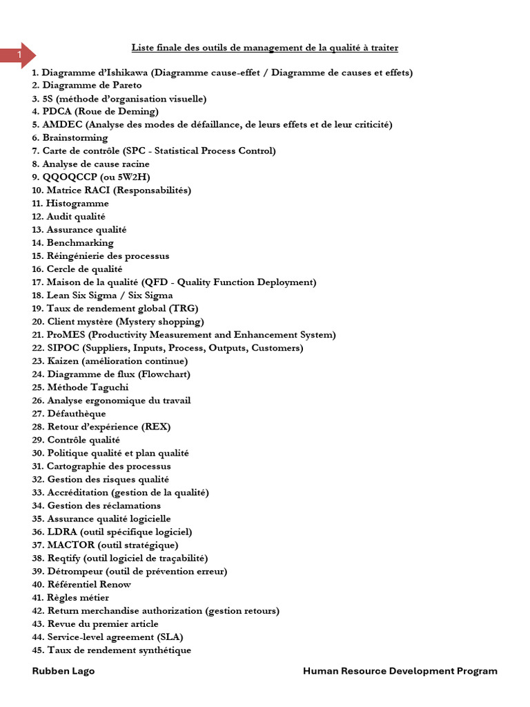 Outils de Management de la Qualité | PDF | Management de la qualité ...