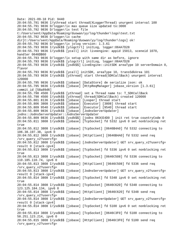 LiveEngine SDK Initialization Log | PDF | Domain Name System | Thread ...