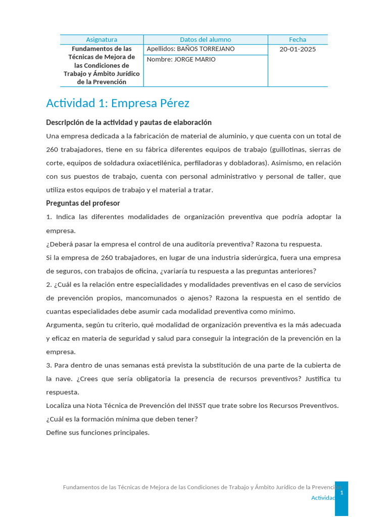 Modalidades de Organización Preventiva en Empresas | PDF | Seguridad y ...