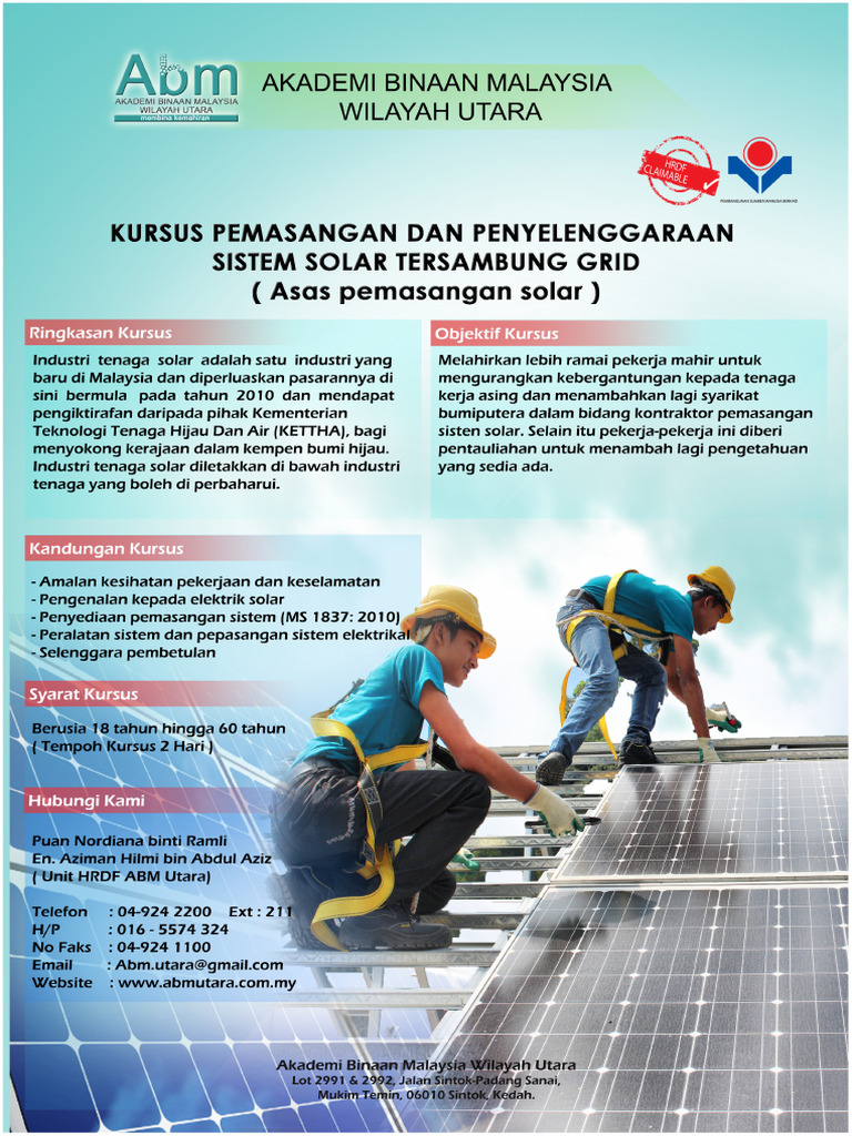 Kursus Pemasangan Dan Penyelenggaraan Sistem Solar Tersambung Grid