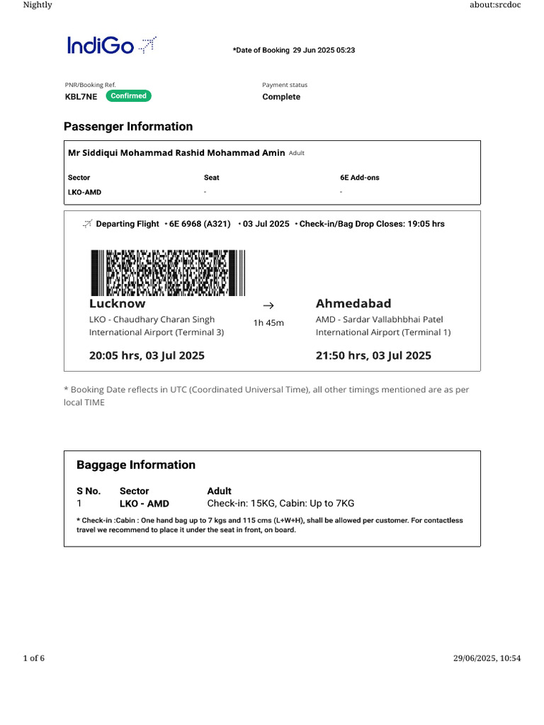 Rashed Bhai's Flight Booking Details | PDF