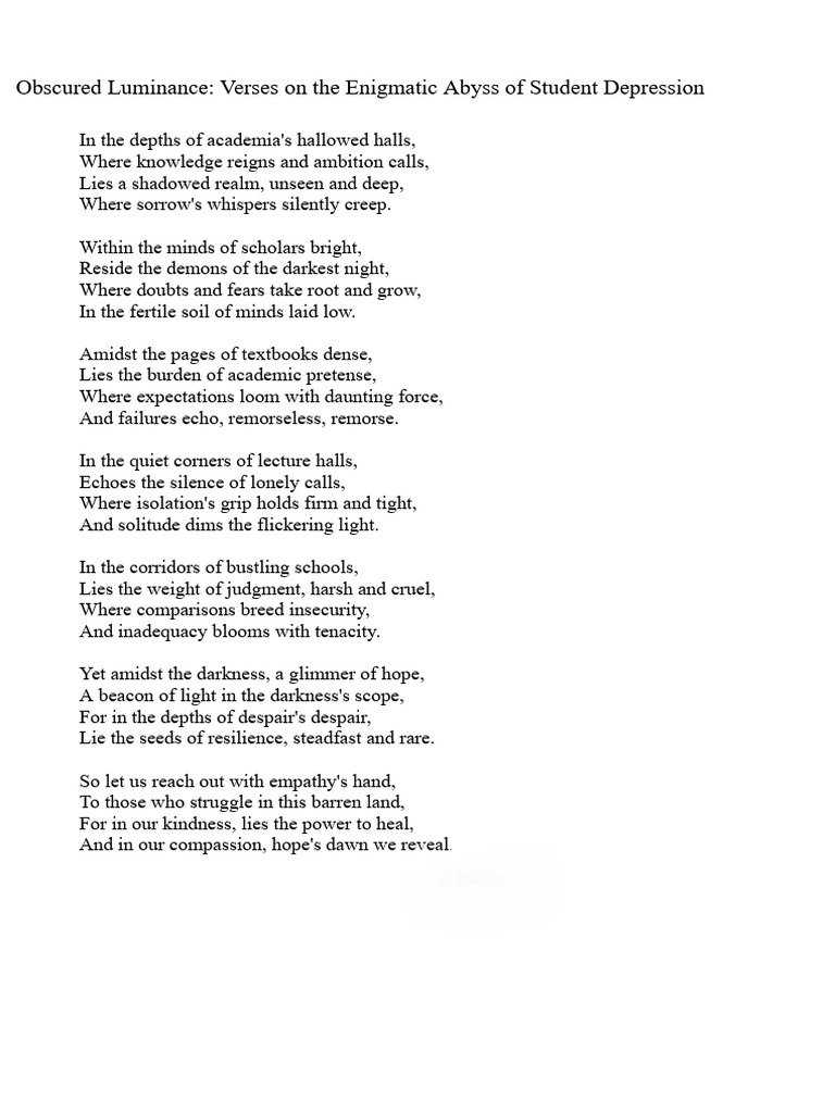 Student Depression: A Poetic Reflection | PDF