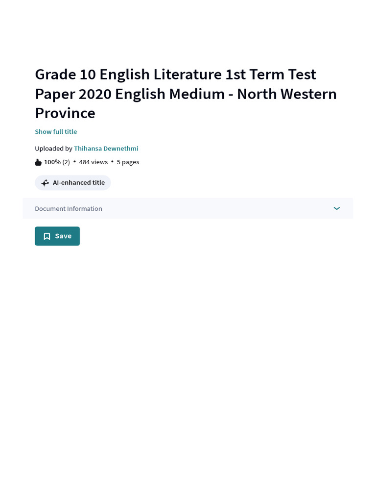 Grade 10 English Literature Test 2020 | PDF | Scribd