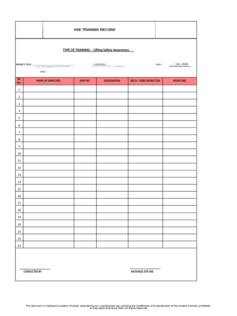 Drc-Hse-009.4 Training Record - Attendance Rev-03 | PDF