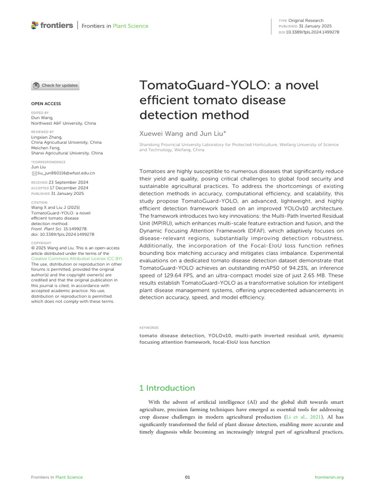 YOLO: A Novel Efficient Tomato Disease Detection Method | PDF | Deep ...