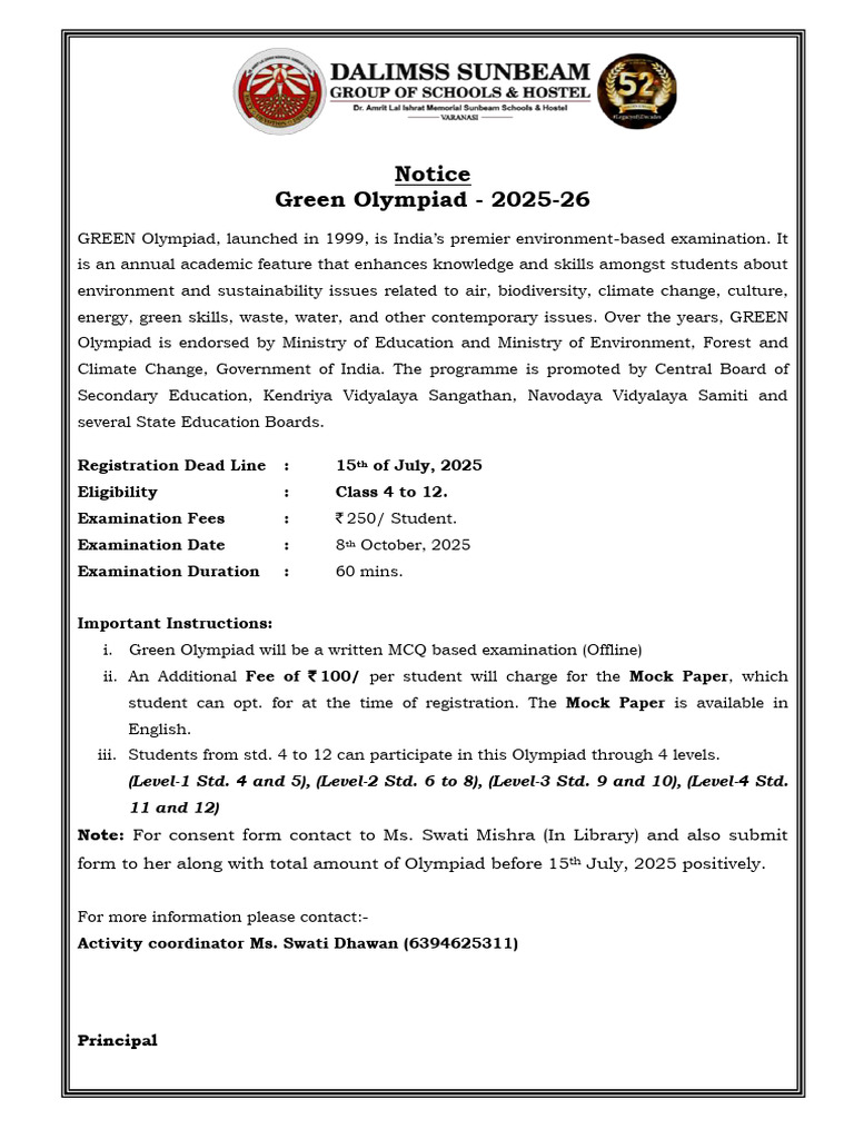 Green Olympiad 2025 Syllabus & Details | PDF