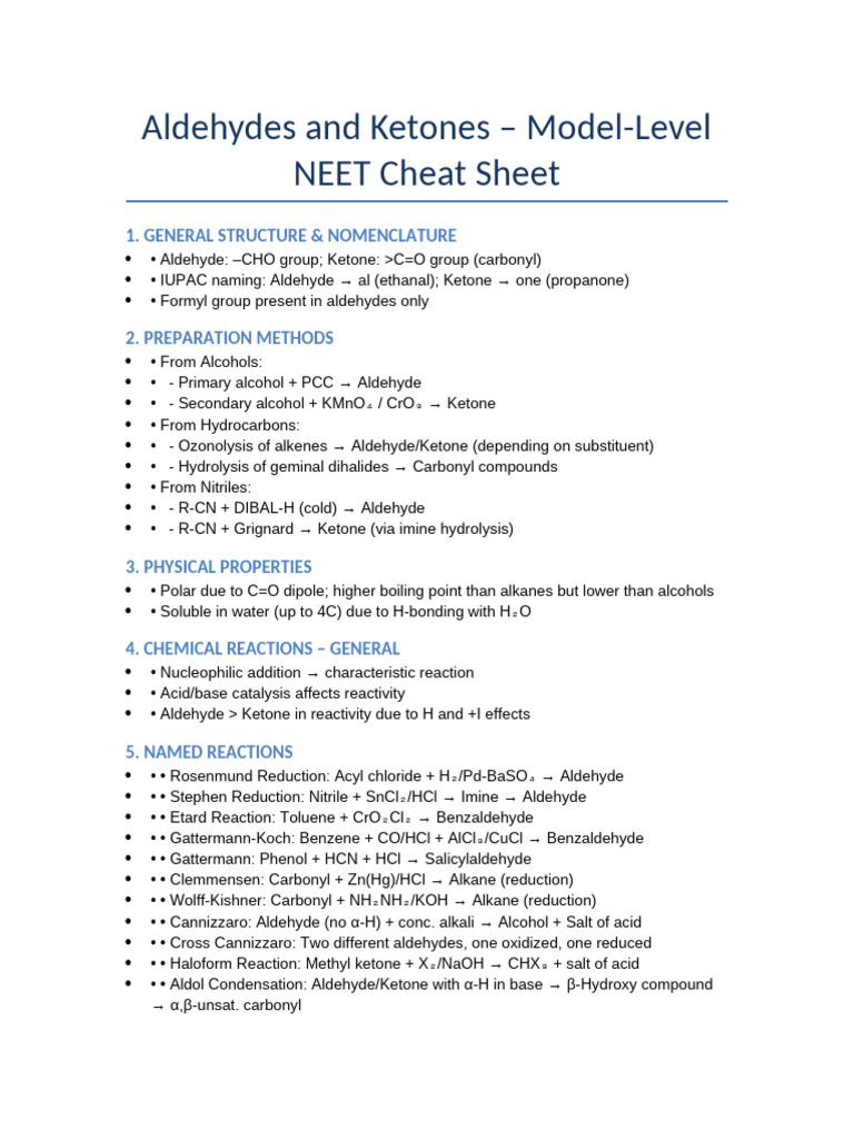 Aldehydes and Ketones Cheat Sheet | PDF | Aldehyde | Ketone