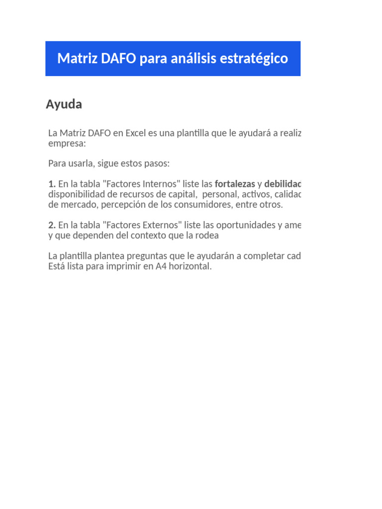 Matriz DAFO para Análisis Empresarial | PDF | Análisis FODA | Economias