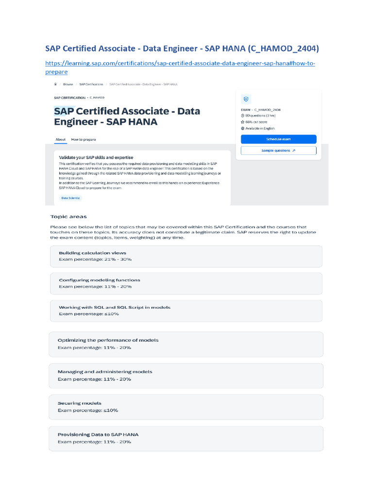 SAP HANA Data Engineer Certification Guide | PDF | Databases | Cloud ...