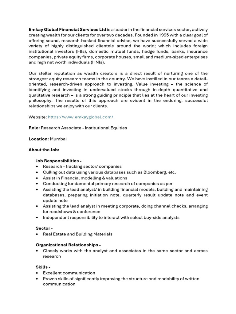 Research Associate - Institutional Equities | PDF
