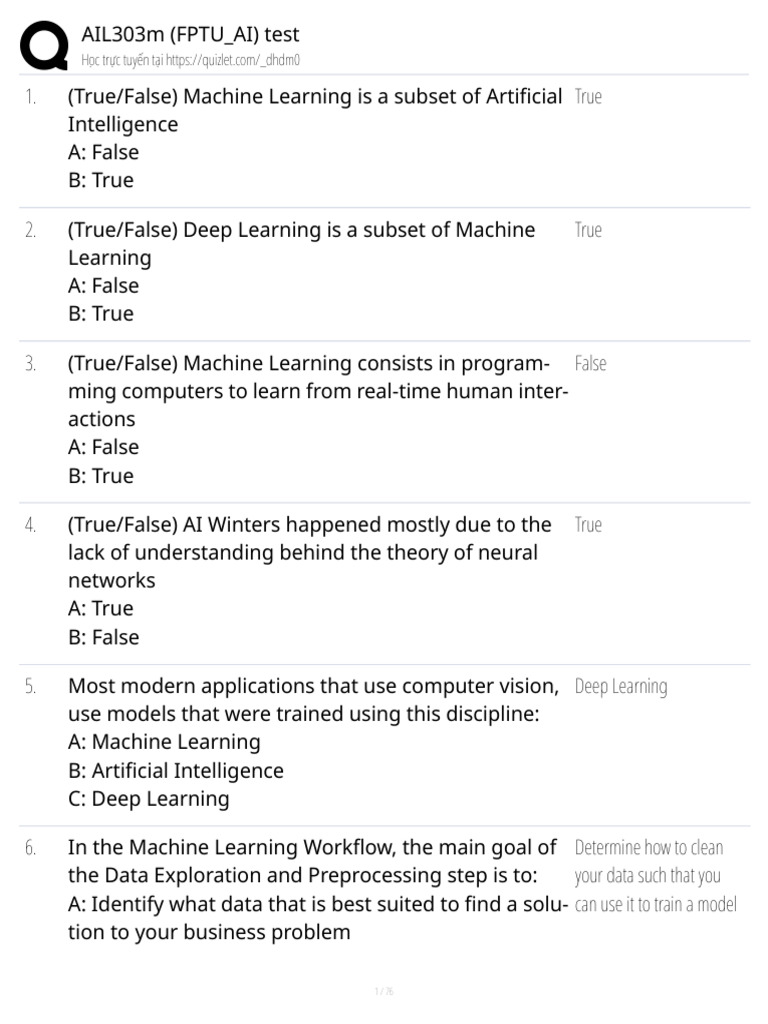 AI and Machine Learning Test Questions | PDF | Cross Validation ...