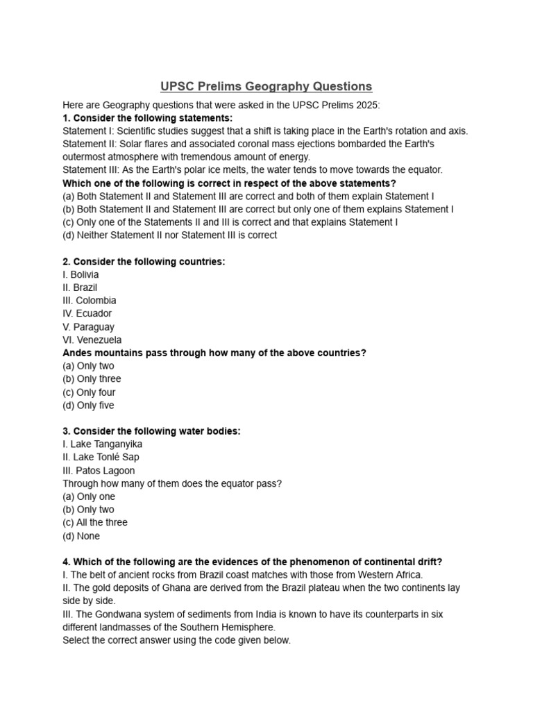 UPSC 2025 Geography Prelims Questions | PDF | Temperate Climate