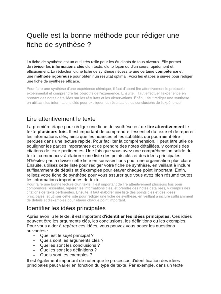 Méthode efficace pour rédiger une fiche de synthèse | PDF | Pollution ...
