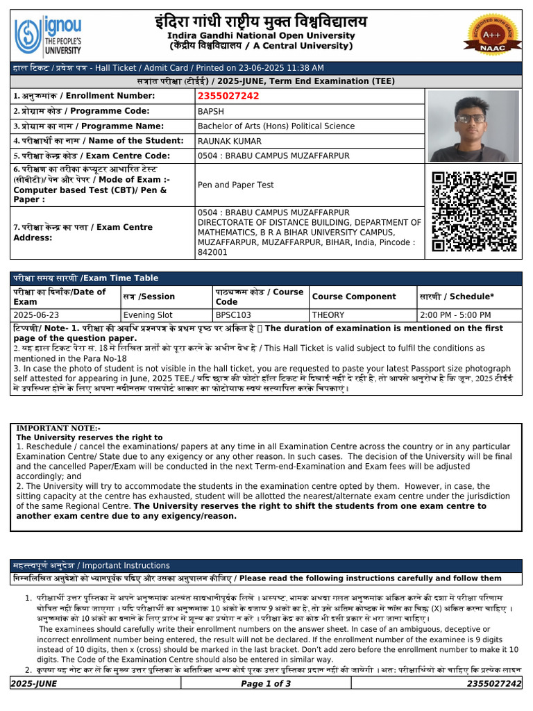 Admit Card 2355027242 | PDF