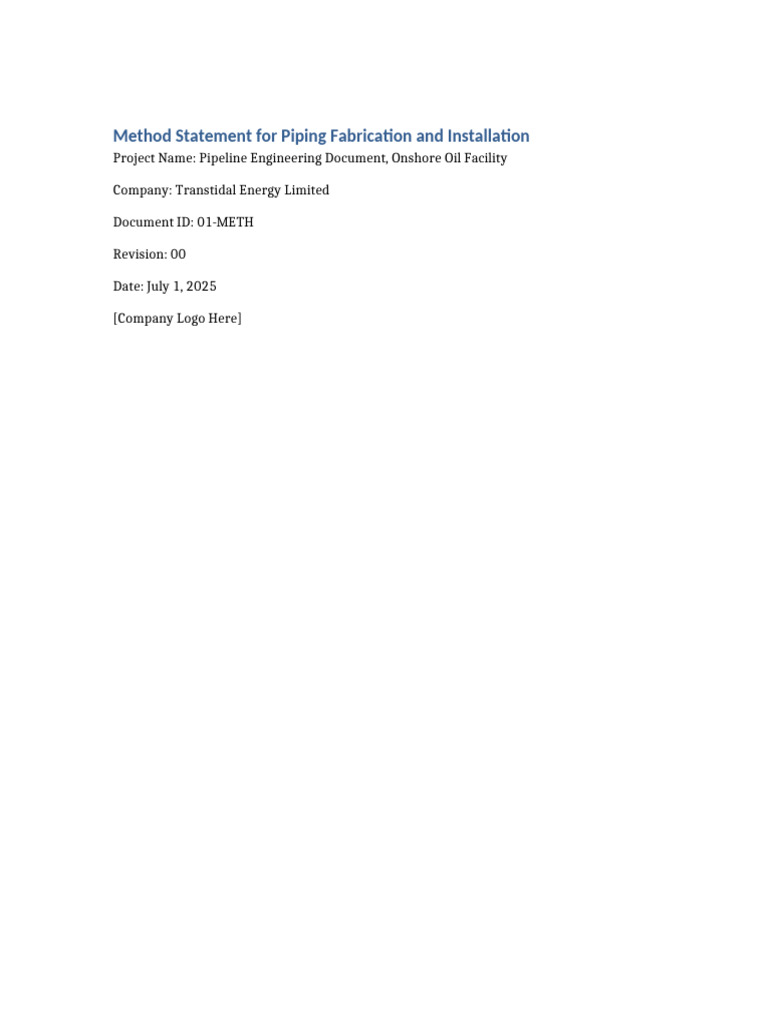 Piping Fabrication Method Statement | PDF
