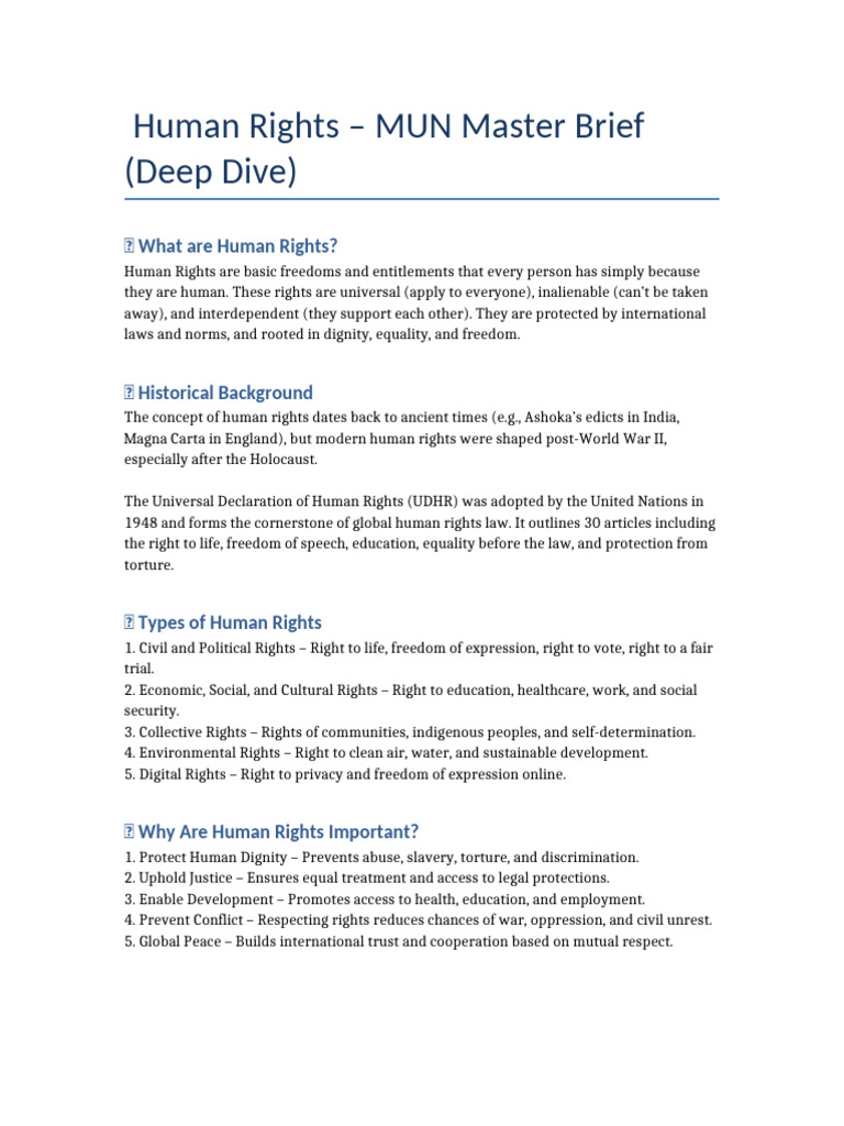 Human Rights MUN Master Brief | PDF | Human Rights | Social Ethics