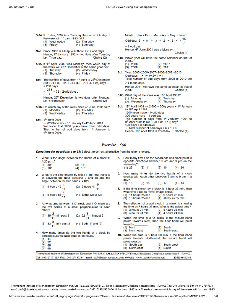 Clock Angles and Odd Days Calculation | PDF