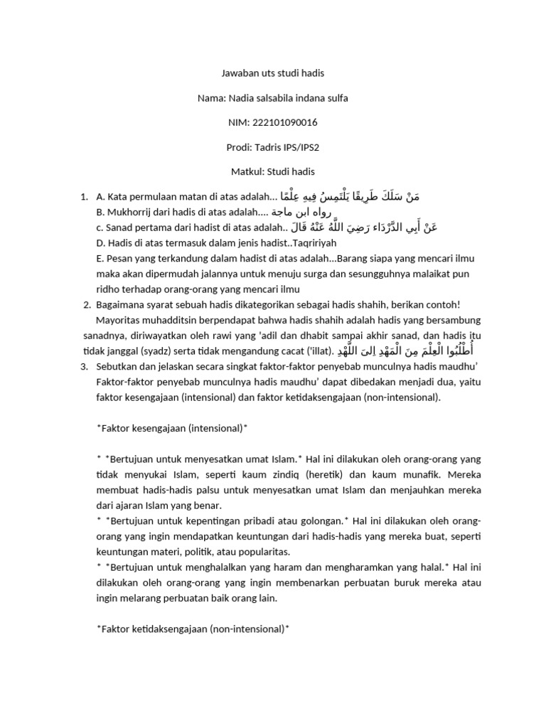 Panduan Studi Hadis: Jenis dan Syarat | PDF