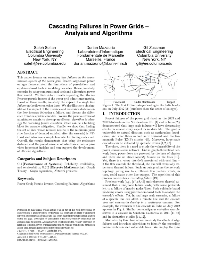 Analyzing Cascading Failures in Power Grids | PDF | Matrix (Mathematics ...