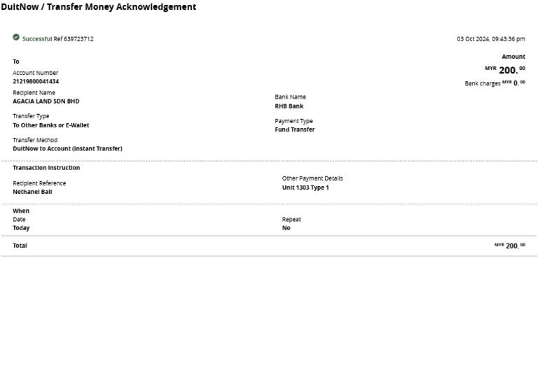 Booking Fee Unit 1303 Type 1 | PDF