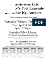 Poet Laureate Reading Northside Public Library, Tuesday April 24, 5 p.m. to 7:30 p.m.