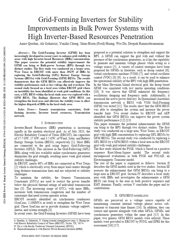 GFM vs GFL BESS for Grid Stability | PDF | Electrical Grid | Electric ...