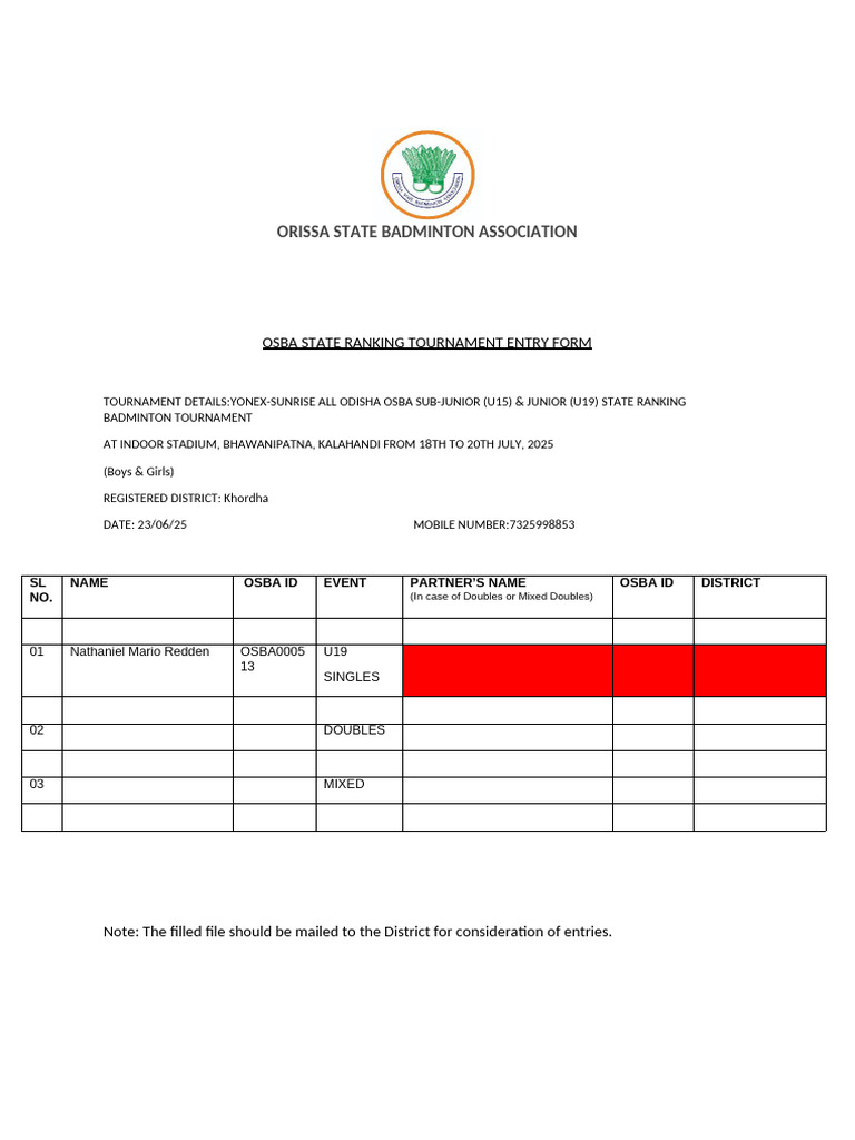 State Ranking Entry Form | PDF
