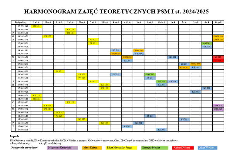 Harmonogram PSM I ST W Cieszynie - 2024-2025 | PDF