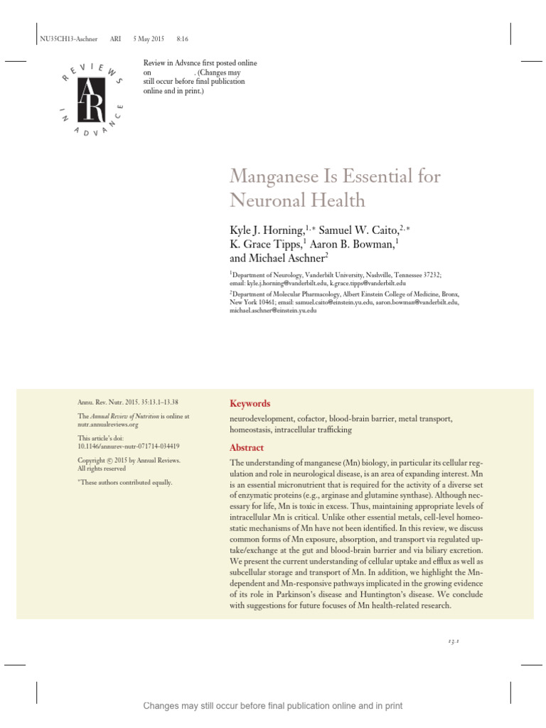 Manganese's Role in Neuronal Health | PDF | Manganese
