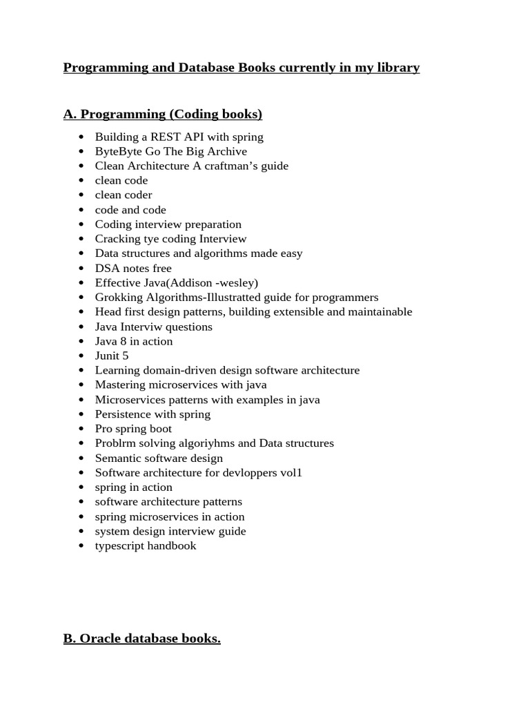 Programming and Oracle Database Books List | PDF