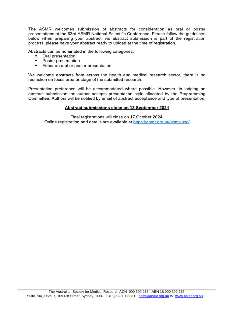 ASMR 2024 Conference Abstract Submission | PDF | Academic Degree ...
