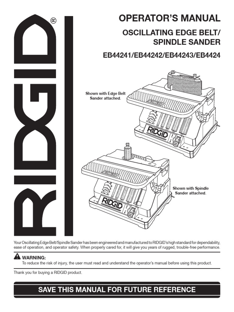 RIDGID EB4424 Sander Operator Manual | PDF | Screw | Manufactured Goods