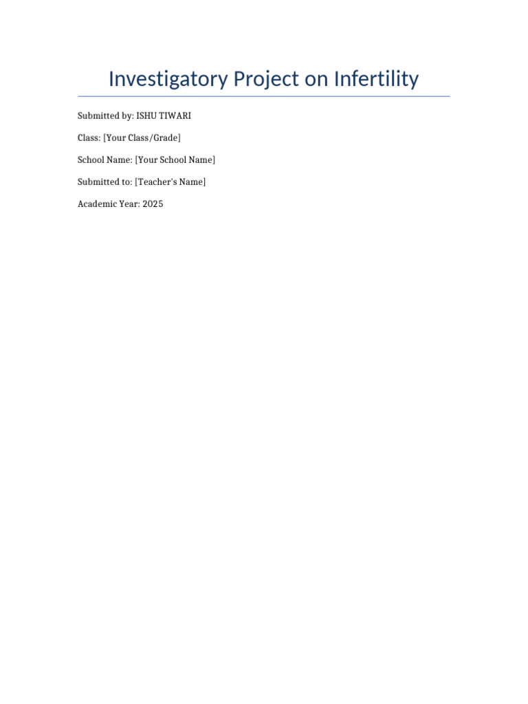 Investigatory Project on Infertility | PDF | Infertility | In Vitro ...