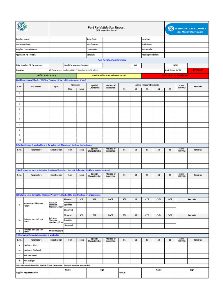 SQE - Part Revalidaiton Format | PDF