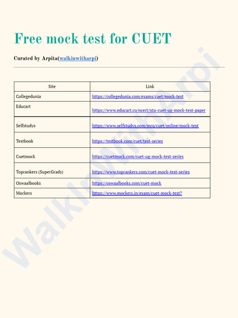 Free CUET Mock Test Resources | PDF