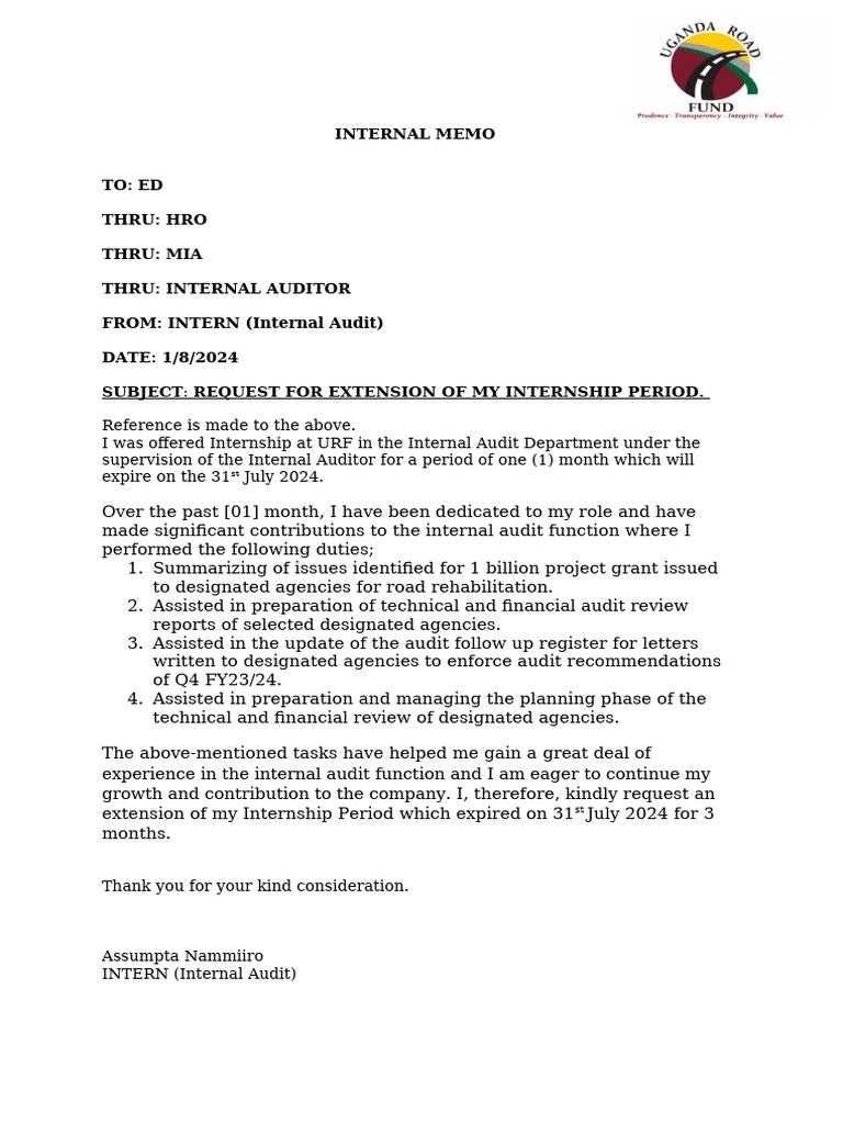Internship Extension Request Memo | PDF