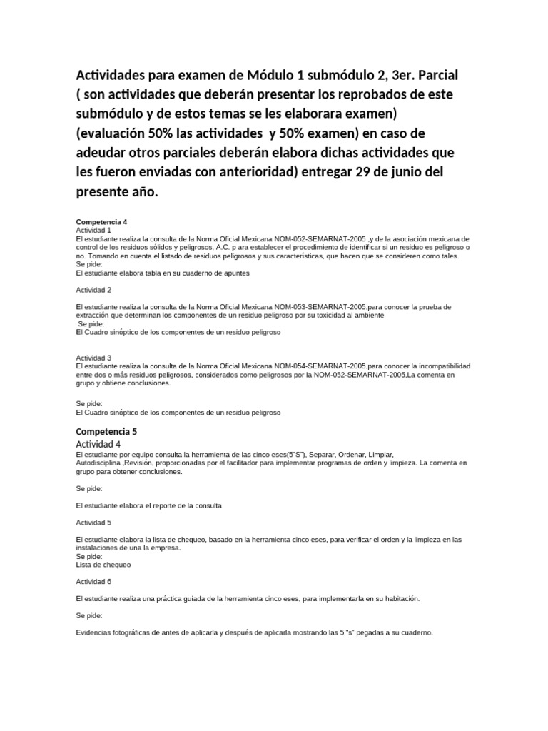 Actividades para Examen de Módulo 1 Submódulo 2, 3er Parcial | PDF