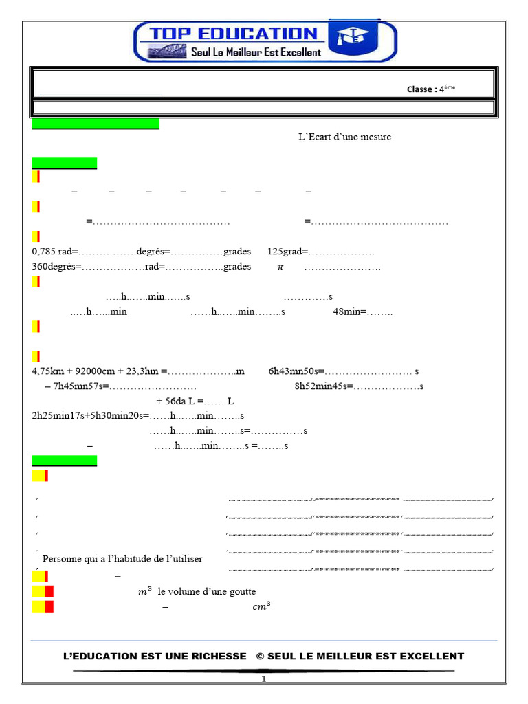 Grandeurs physiques et mesures 4ème | PDF | Métrologie | Grandeur physique